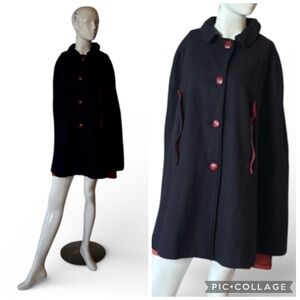 Vintage 60’s Queen of the Capes Navy & Red Snakeskin Buttons Wool Cape Size OS